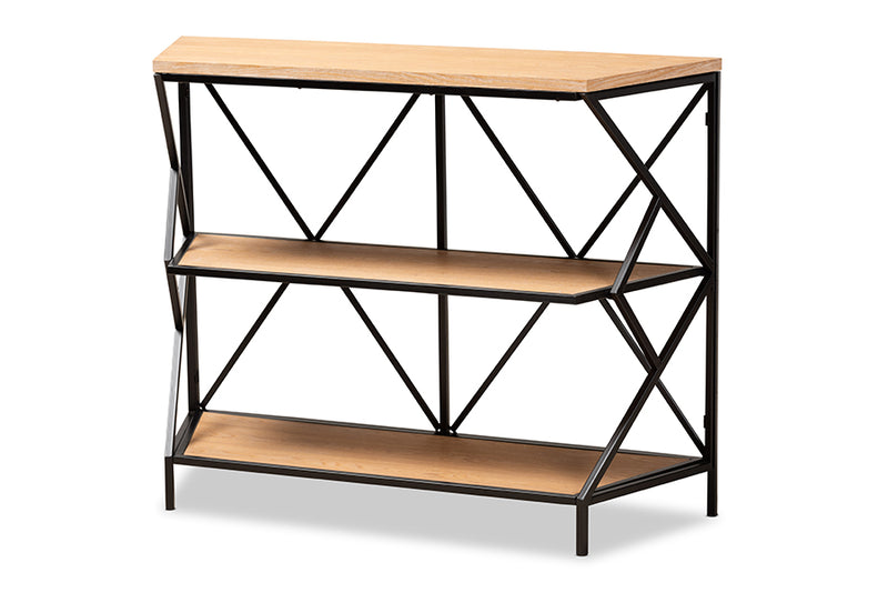 Baxton Studio Logan Modern Industrial Walnut Brown Finished Wood and Black Finished Metal 3-Tier Console Table