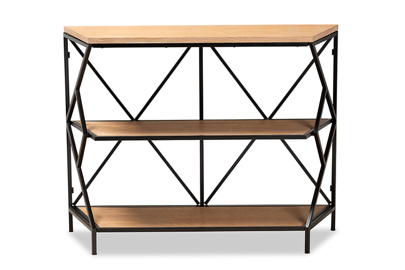 Baxton Studio Logan Modern Industrial Walnut Brown Finished Wood and Black Finished Metal 3-Tier Console Table