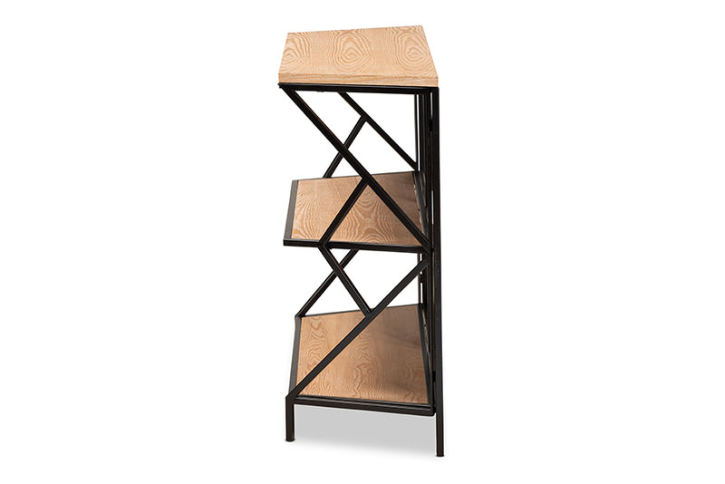 Baxton Studio Logan Modern Industrial Walnut Brown Finished Wood and Black Finished Metal 3-Tier Console Table