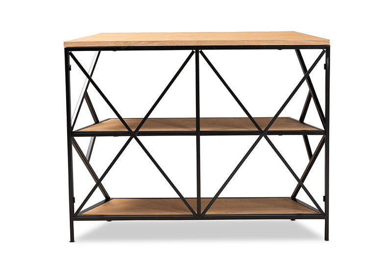 Baxton Studio Logan Modern Industrial Walnut Brown Finished Wood and Black Finished Metal 3-Tier Console Table