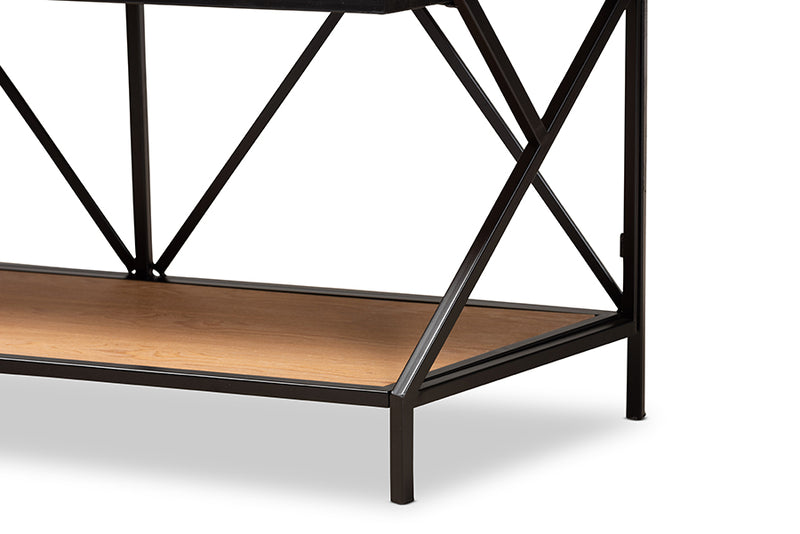 Baxton Studio Logan Modern Industrial Walnut Brown Finished Wood and Black Finished Metal 3-Tier Console Table