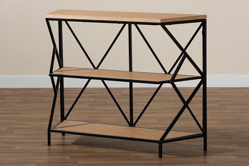 Baxton Studio Logan Modern Industrial Walnut Brown Finished Wood and Black Finished Metal 3-Tier Console Table