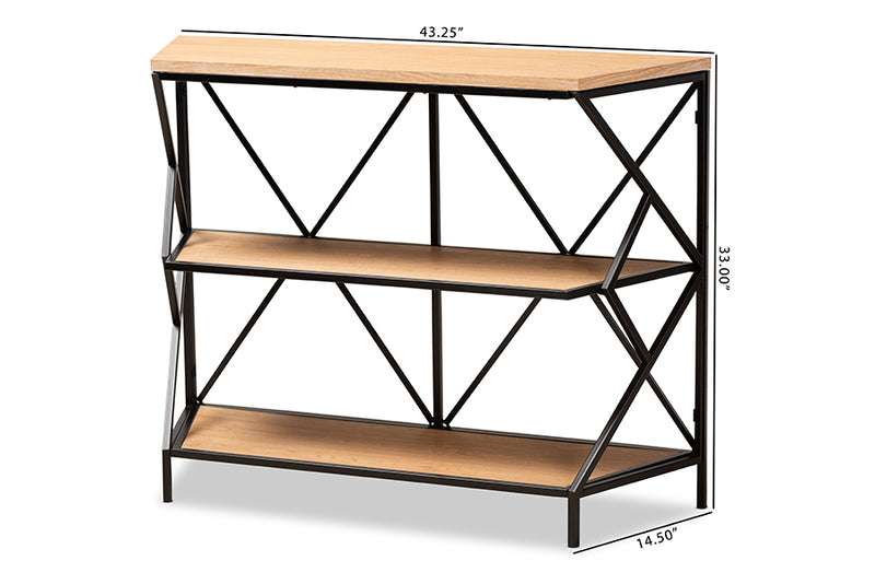 Baxton Studio Logan Modern Industrial Walnut Brown Finished Wood and Black Finished Metal 3-Tier Console Table