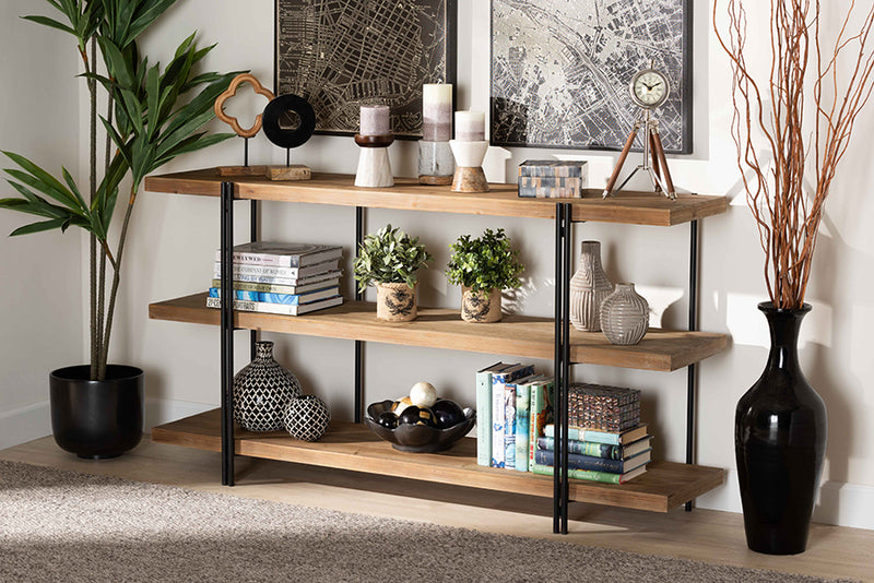 Baxton Studio Tarah Modern Rustic and Industrial Natural Brown Finished Wood and Black Finished Metal Console Table