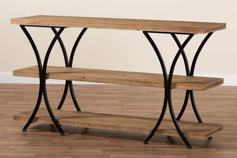 Baxton Studio Terrell Modern Rustic and Industrial Natural Brown Finished Wood and Black Finished Metal Console Table