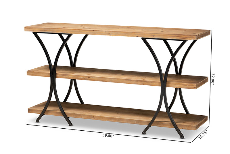 Baxton Studio Terrell Modern Rustic and Industrial Natural Brown Finished Wood and Black Finished Metal Console Table