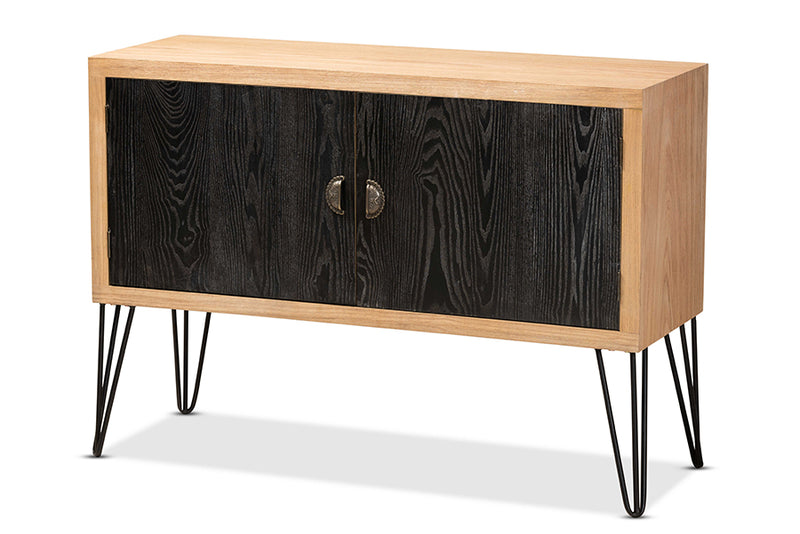 Baxton Studio Denali Modern and Contemporary Two-Tone Walnut Brown and Black Finished Wood and Metal Storage Cabinet