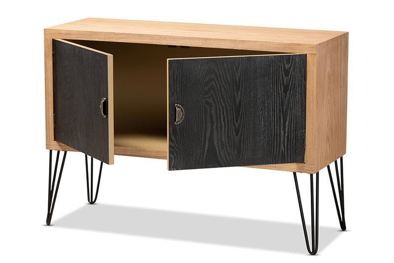 Baxton Studio Denali Modern and Contemporary Two-Tone Walnut Brown and Black Finished Wood and Metal Storage Cabinet