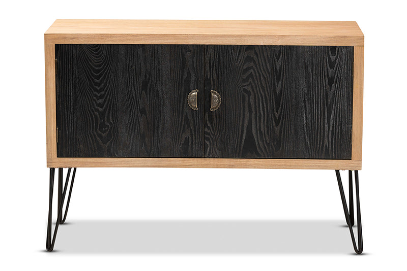 Baxton Studio Denali Modern and Contemporary Two-Tone Walnut Brown and Black Finished Wood and Metal Storage Cabinet