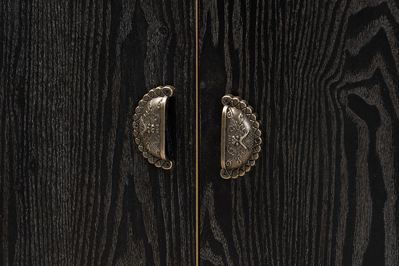 Baxton Studio Denali Modern and Contemporary Two-Tone Walnut Brown and Black Finished Wood and Metal Storage Cabinet