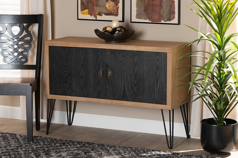 Baxton Studio Denali Modern and Contemporary Two-Tone Walnut Brown and Black Finished Wood and Metal Storage Cabinet