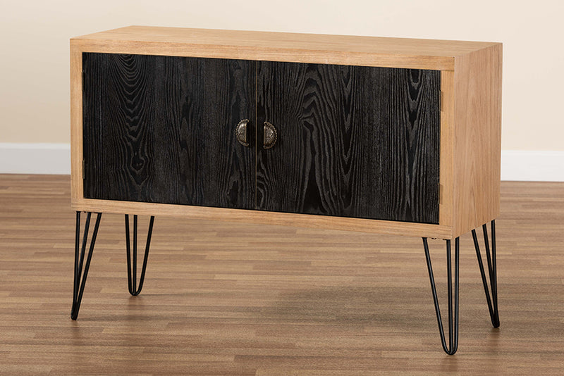 Baxton Studio Denali Modern and Contemporary Two-Tone Walnut Brown and Black Finished Wood and Metal Storage Cabinet