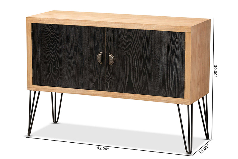Baxton Studio Denali Modern and Contemporary Two-Tone Walnut Brown and Black Finished Wood and Metal Storage Cabinet