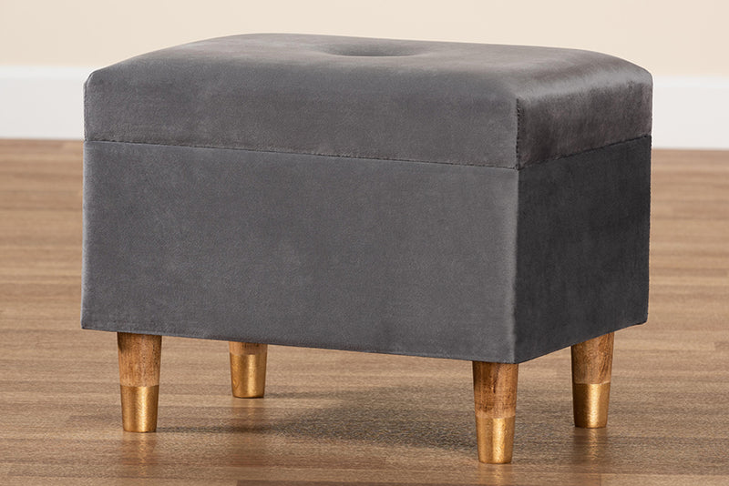 Baxton Studio Elias Modern and Contemporary Grey Velvet Fabric Upholstered and Oak Brown Finished Wood Storage Ottoman