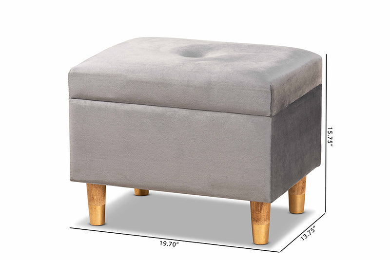 Baxton Studio Elias Modern and Contemporary Grey Velvet Fabric Upholstered and Oak Brown Finished Wood Storage Ottoman
