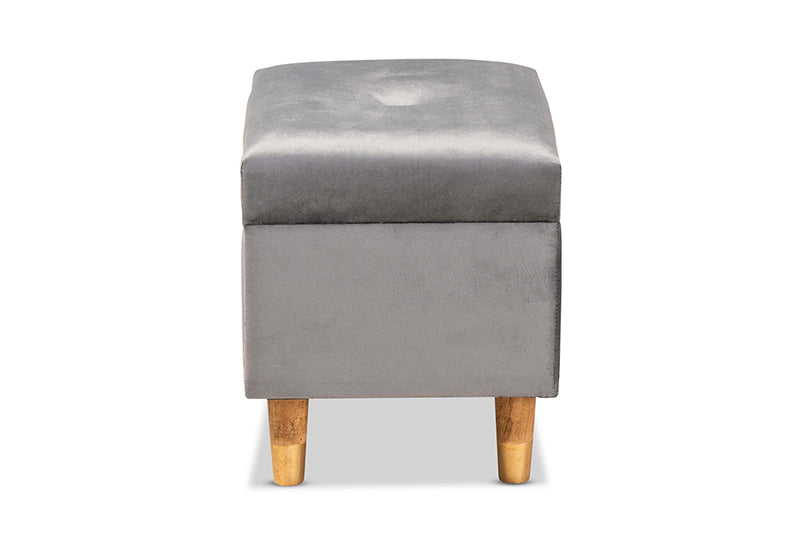 Baxton Studio Elias Modern and Contemporary Grey Velvet Fabric Upholstered and Oak Brown Finished Wood Storage Ottoman