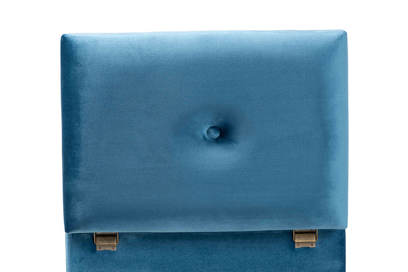 Baxton Studio Elias Modern and Contemporary Sky Blue Velvet Fabric Upholstered and Oak Brown Finished Wood Storage Ottoman