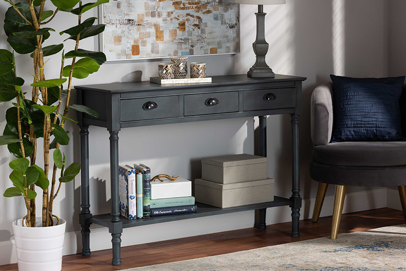 Baxton Studio Garvey French Provincial Grey Finished Wood 3-Drawer Entryway Console Table