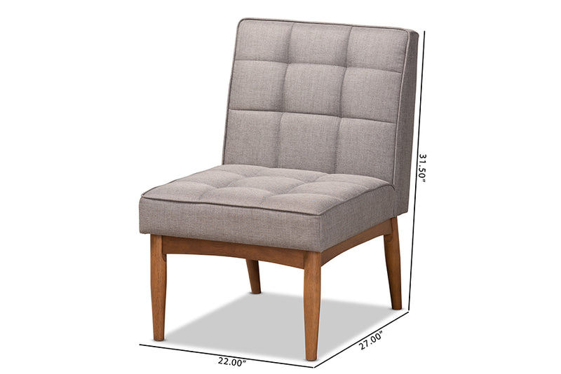 Baxton Studio Sanford Mid-Century Modern Grey Fabric Upholstered and Walnut Brown Finished Wood Dining Chair