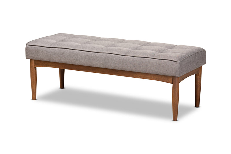 Baxton Studio Sanford Mid-Century Modern Grey Fabric Upholstered and Walnut Brown Finished Wood Dining Bench
