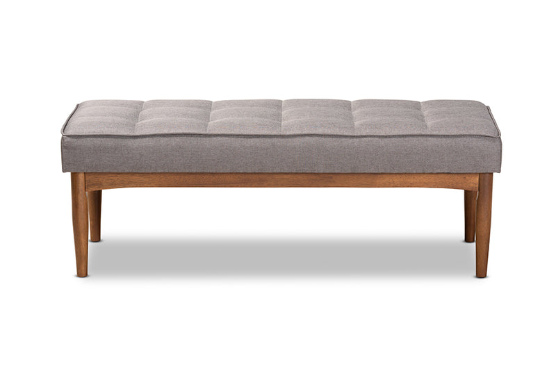 Baxton Studio Sanford Mid-Century Modern Grey Fabric Upholstered and Walnut Brown Finished Wood Dining Bench
