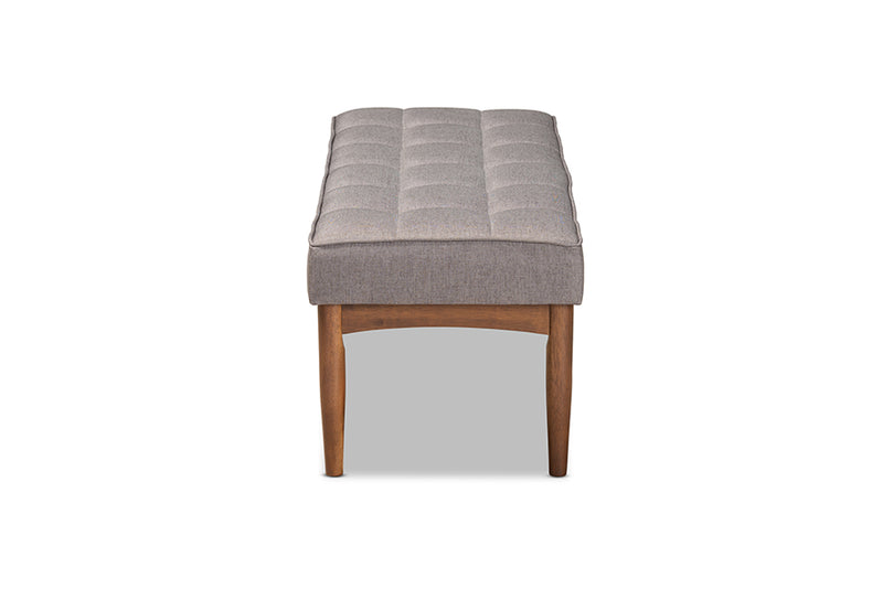 Baxton Studio Sanford Mid-Century Modern Grey Fabric Upholstered and Walnut Brown Finished Wood Dining Bench