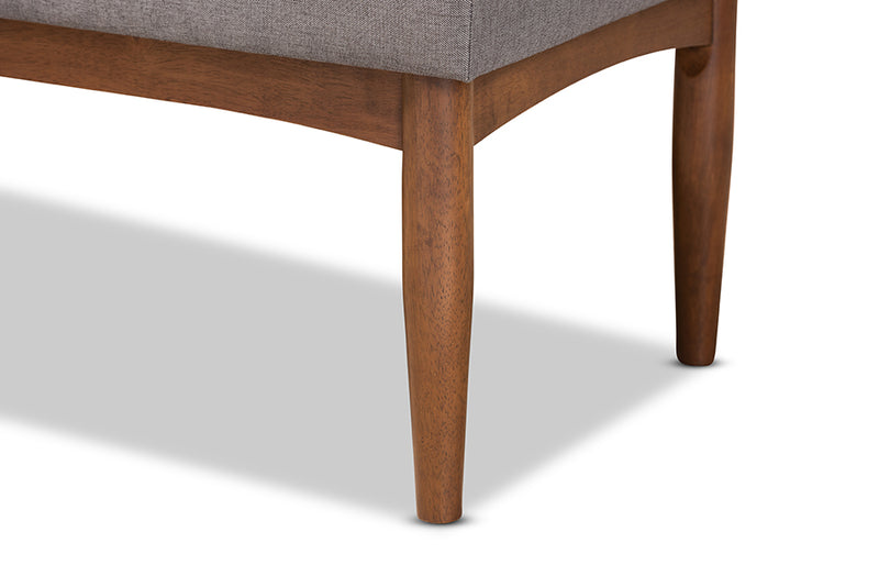 Baxton Studio Sanford Mid-Century Modern Grey Fabric Upholstered and Walnut Brown Finished Wood Dining Bench