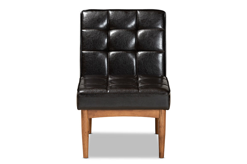 Baxton Studio Sanford Mid-Century Modern Dark Brown Faux Leather Upholstered and Walnut Brown Finished Wood Dining Chair