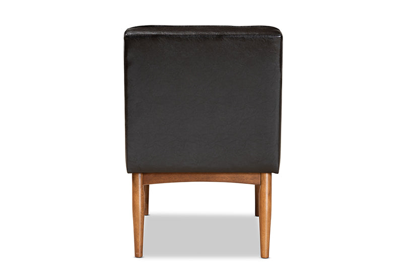 Baxton Studio Sanford Mid-Century Modern Dark Brown Faux Leather Upholstered and Walnut Brown Finished Wood Dining Chair