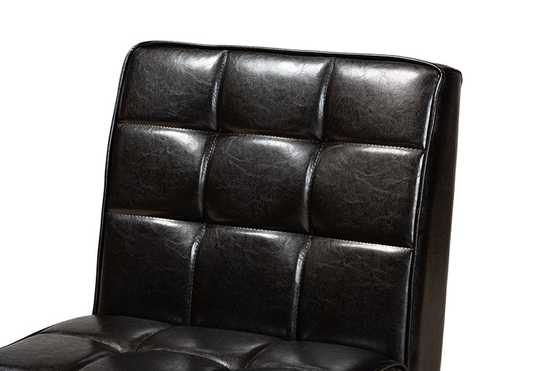 Baxton Studio Sanford Mid-Century Modern Dark Brown Faux Leather Upholstered and Walnut Brown Finished Wood Dining Chair