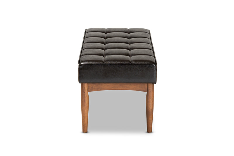 Baxton Studio Sanford Mid-Century Modern Dark Brown Faux Leather Upholstered and Walnut Brown Finished Wood Dining Bench