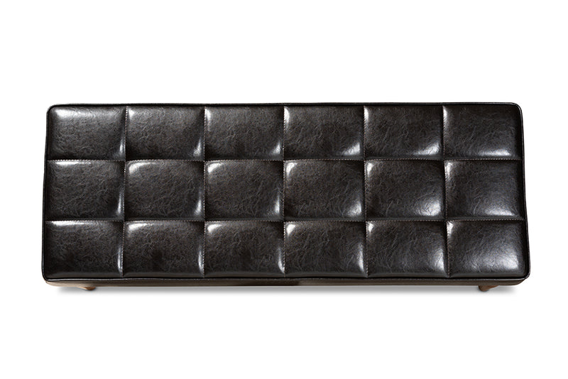 Baxton Studio Sanford Mid-Century Modern Dark Brown Faux Leather Upholstered and Walnut Brown Finished Wood Dining Bench