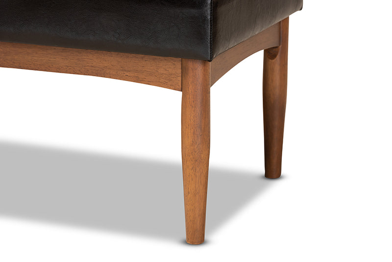 Baxton Studio Sanford Mid-Century Modern Dark Brown Faux Leather Upholstered and Walnut Brown Finished Wood Dining Bench