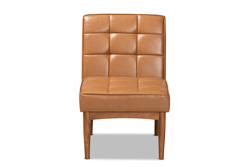Baxton Studio Sanford Mid-Century Modern Tan Faux Leather Upholstered and Walnut Brown Finished Wood Dining Chair