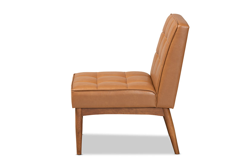 Baxton Studio Sanford Mid-Century Modern Tan Faux Leather Upholstered and Walnut Brown Finished Wood Dining Chair