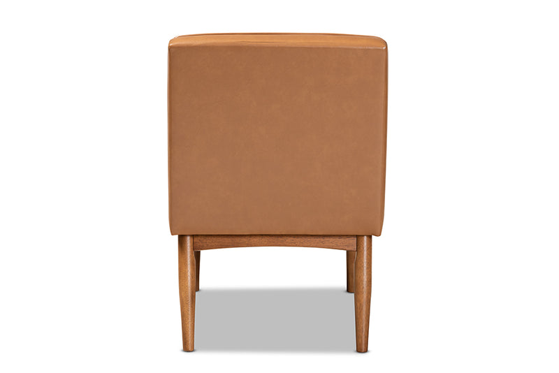 Baxton Studio Sanford Mid-Century Modern Tan Faux Leather Upholstered and Walnut Brown Finished Wood Dining Chair