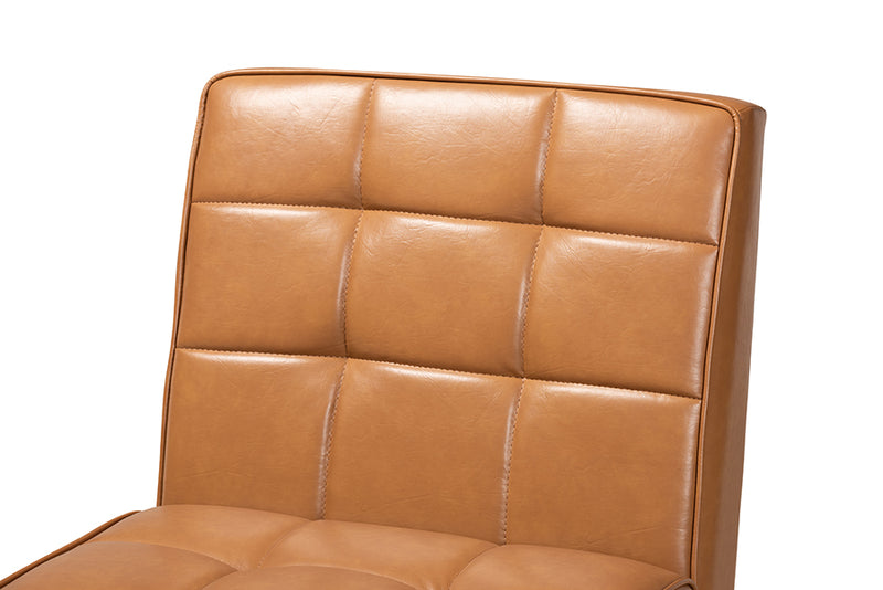 Baxton Studio Sanford Mid-Century Modern Tan Faux Leather Upholstered and Walnut Brown Finished Wood Dining Chair