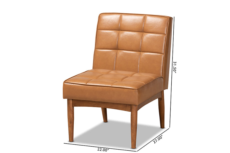 Baxton Studio Sanford Mid-Century Modern Tan Faux Leather Upholstered and Walnut Brown Finished Wood Dining Chair