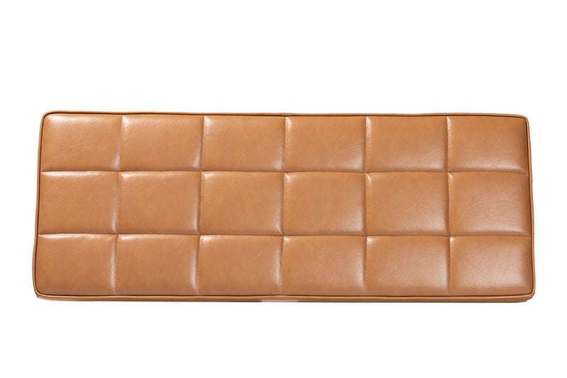 Baxton Studio Sanford Mid-Century Modern Tan Faux Leather Upholstered and Walnut Brown Finished Wood Dining Bench