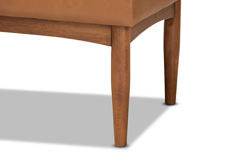 Baxton Studio Sanford Mid-Century Modern Tan Faux Leather Upholstered and Walnut Brown Finished Wood Dining Bench