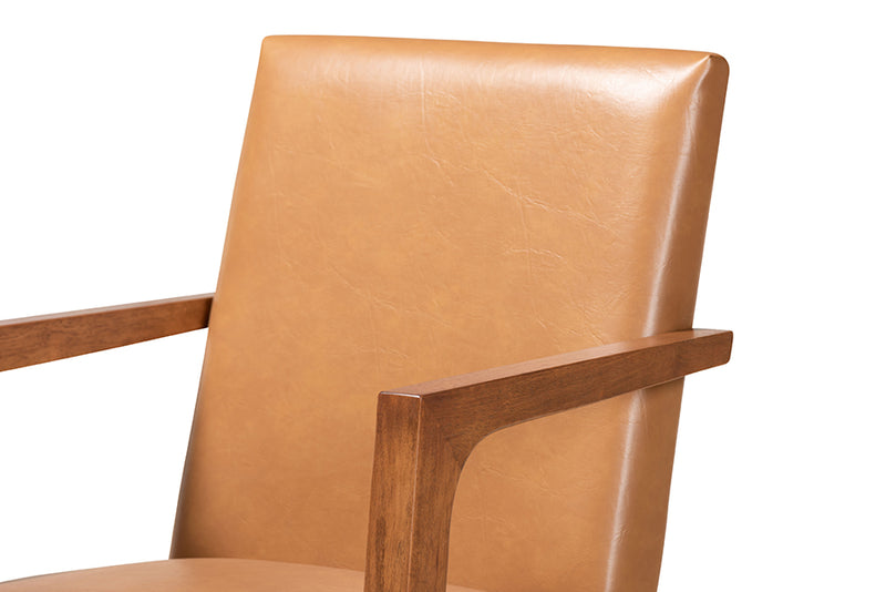 Baxton Studio Andrea Mid-Century Modern Tan Faux Leather Upholstered and Walnut Brown Finished Wood 2-Piece Armchair Set