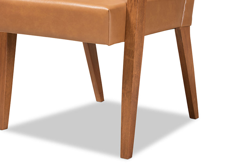 Baxton Studio Andrea Mid-Century Modern Tan Faux Leather Upholstered and Walnut Brown Finished Wood 2-Piece Armchair Set