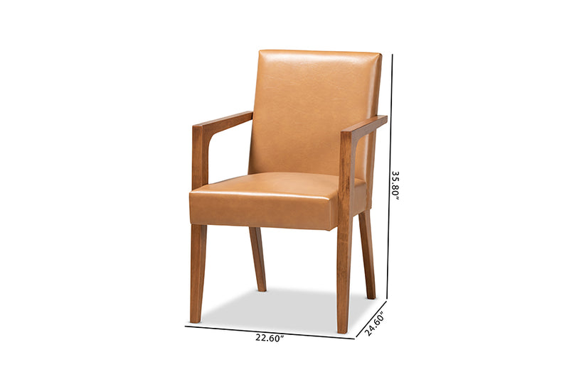 Baxton Studio Andrea Mid-Century Modern Tan Faux Leather Upholstered and Walnut Brown Finished Wood 2-Piece Armchair Set