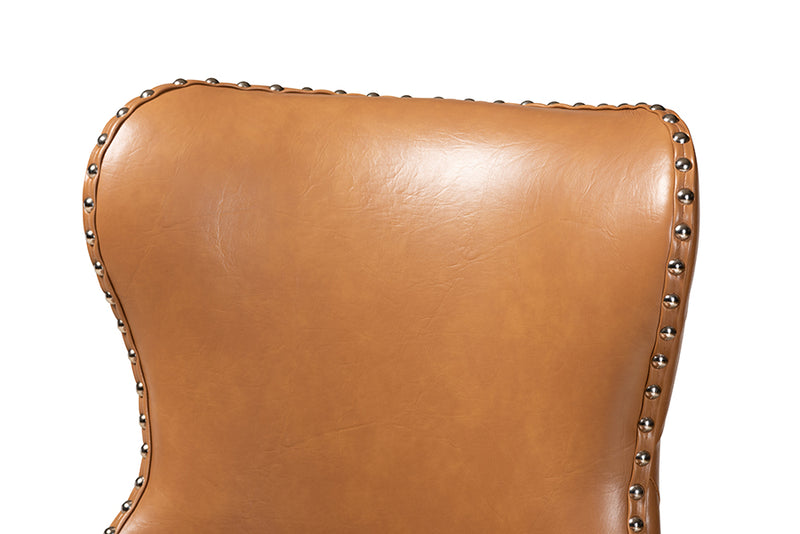 Baxton Studio Gradisca Modern and Contemporary Tan Faux Leather Upholstered and Walnut Brown Finished Wood 2-Piece Swivel Bar Stool Set