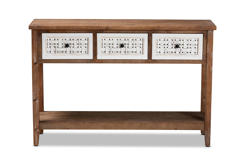 Baxton Studio Bonilla Traditional and Rustic Two-Tone White and Walnut Brown Finished Wood 3-Drawer Console Table