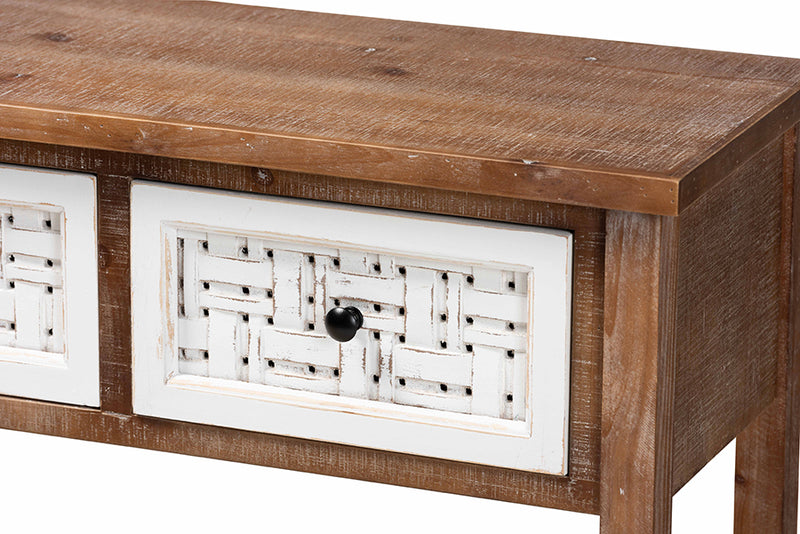Baxton Studio Bonilla Traditional and Rustic Two-Tone White and Walnut Brown Finished Wood 3-Drawer Console Table