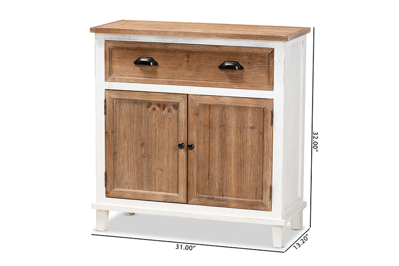 Baxton Studio Glynn Rustic Farmhouse Weathered Two-Tone White and Oak Brown Finished Wood 2-Door Storage Cabinet