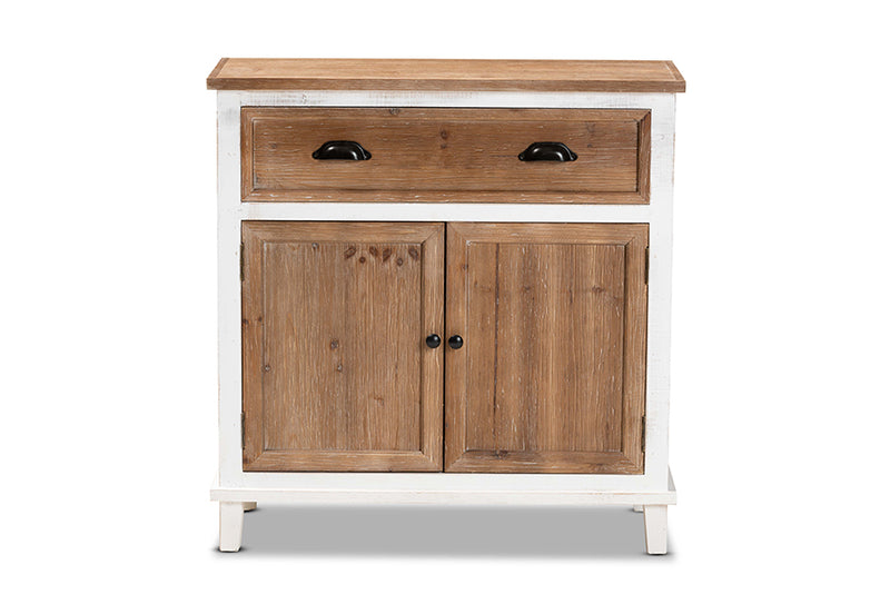 Baxton Studio Glynn Rustic Farmhouse Weathered Two-Tone White and Oak Brown Finished Wood 2-Door Storage Cabinet