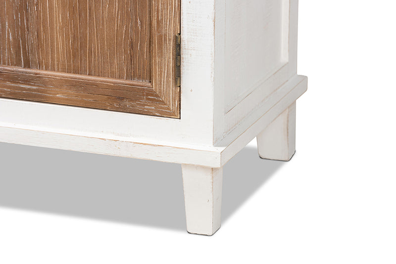 Baxton Studio Glynn Rustic Farmhouse Weathered Two-Tone White and Oak Brown Finished Wood 2-Door Storage Cabinet