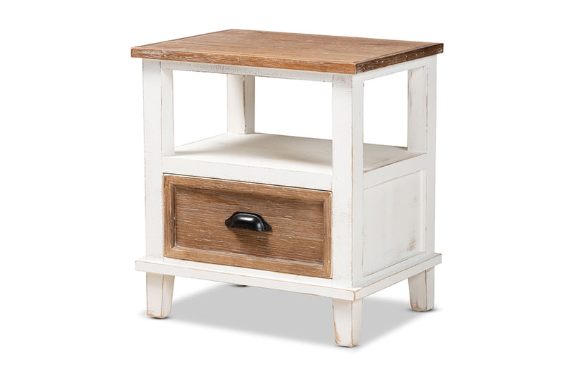 Baxton Studio Glynn Rustic Farmhouse Weathered Two-Tone White and Oak Brown Finished Wood 1-Drawer Nightstand